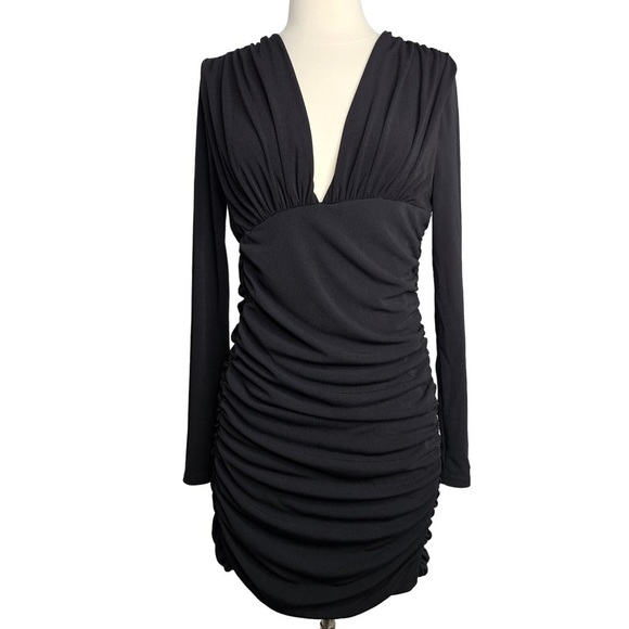 NWOT Zara Bodycon Mini Black Ruched Dress sz M - Picture 3 of 4